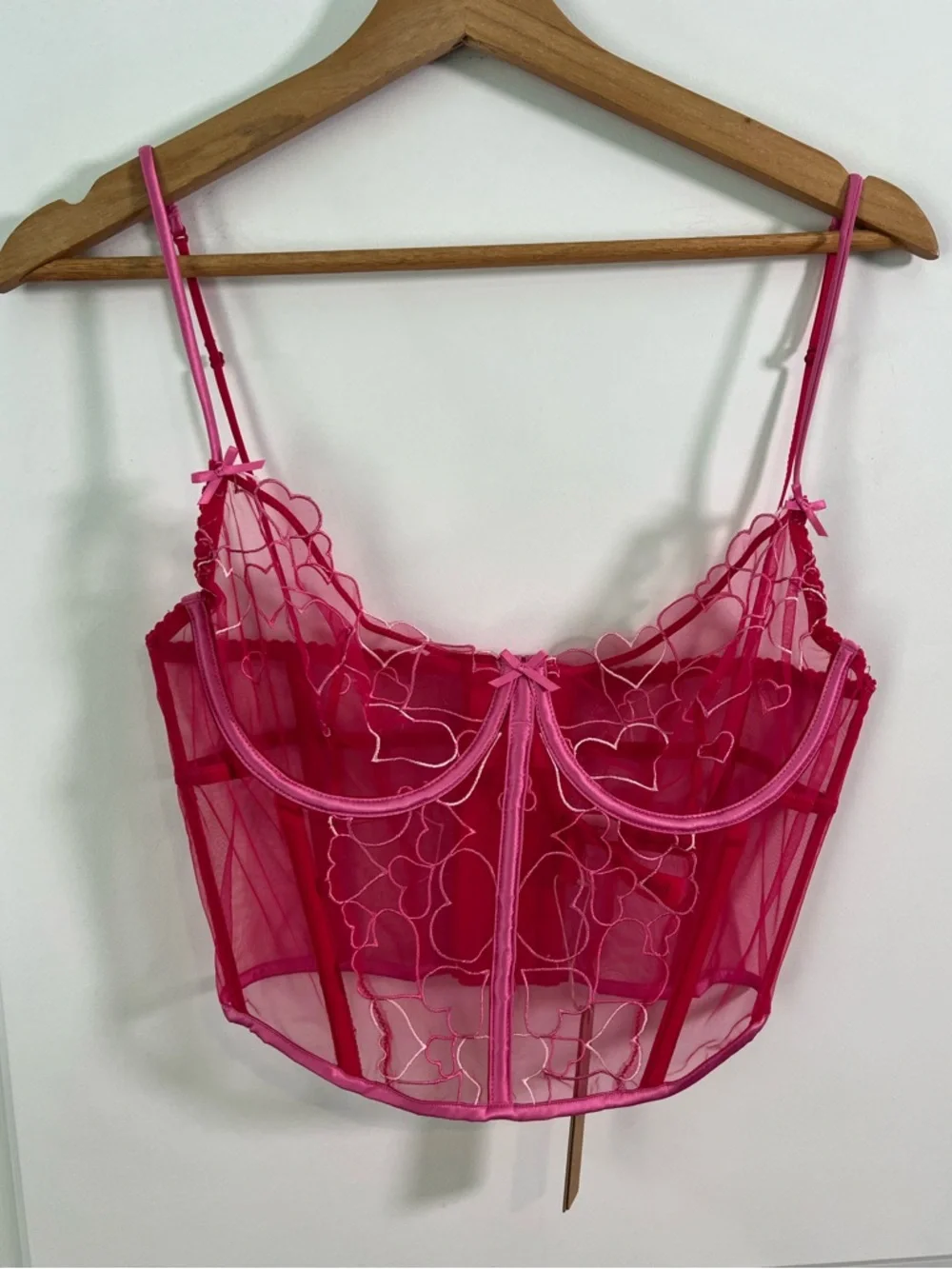 NWT SKIMS Embroidered Tulle Pink Punch Hearts Size Medium - Picture 2 of 4